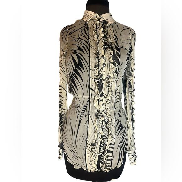 Y2K Chloe Sheer Animal Print Silk Ruffled Whimsigoth Button Top Women 6 Romantic - Picture 2 of 10